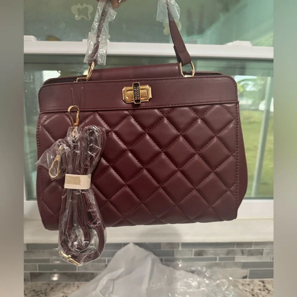 🆕Badgley Mischka Quilted Maroon Satchel w/ long strap